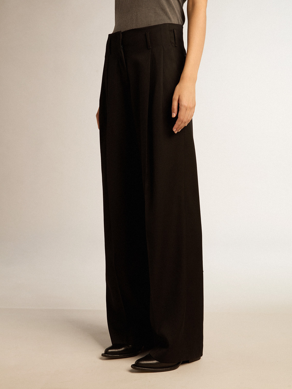 Shop Golden Goose Womens Black Wool Gabardine Pants