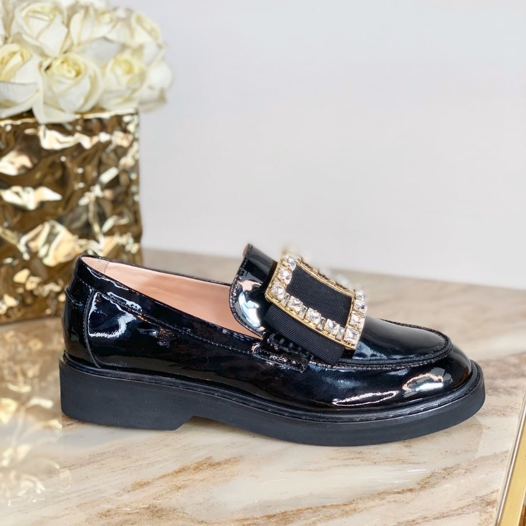 Shop Roger Vivier Crystal-embellished Patent Leather Loafers In Black