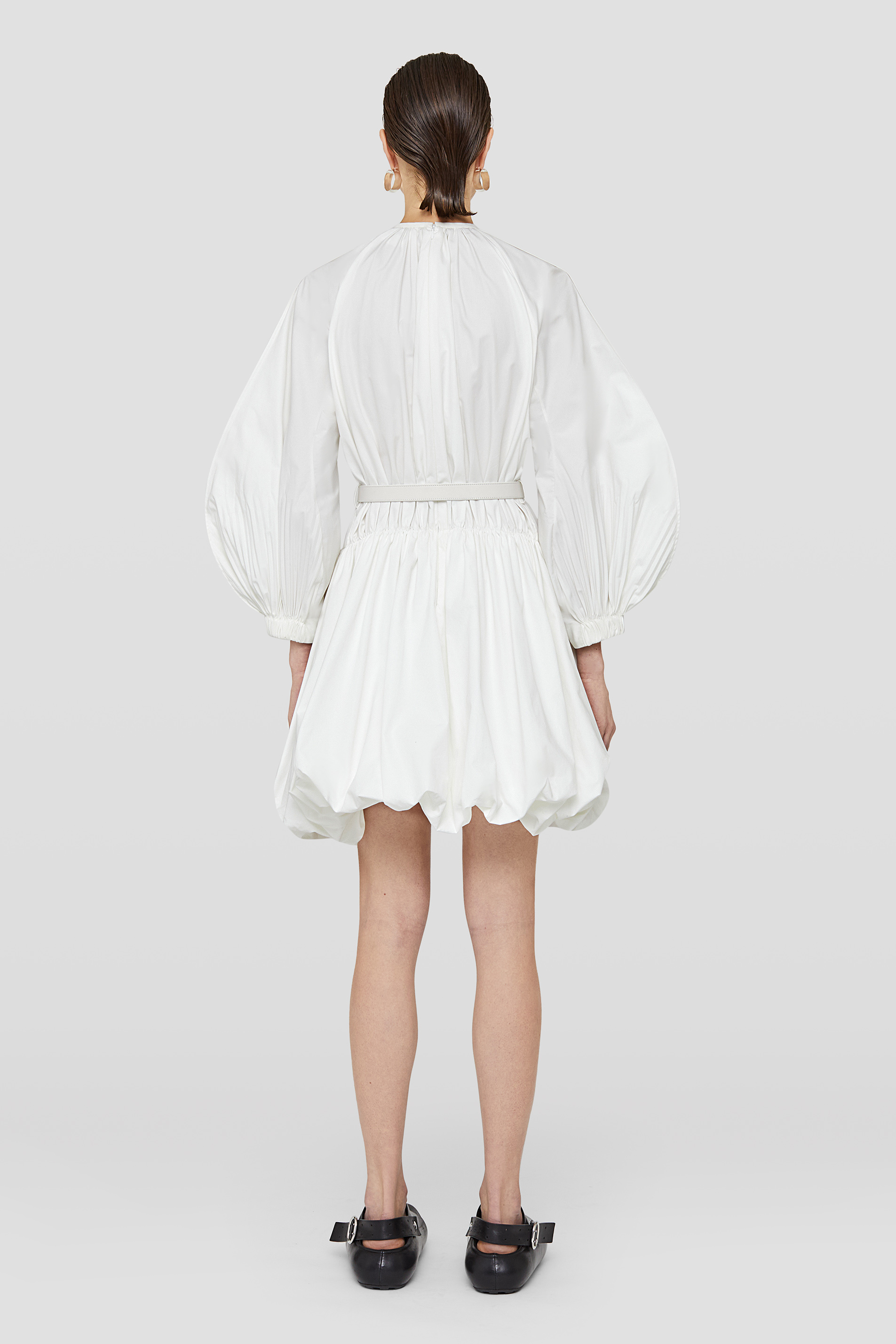 Jil Sander Puffball Belted Cotton Minidress In White