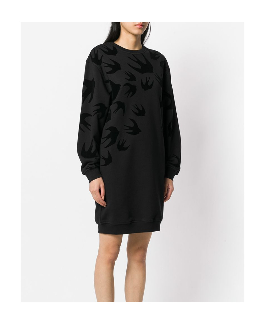 Shop Mcq By Alexander Mcqueen Swallow Print Sweatshirt Dress In Black