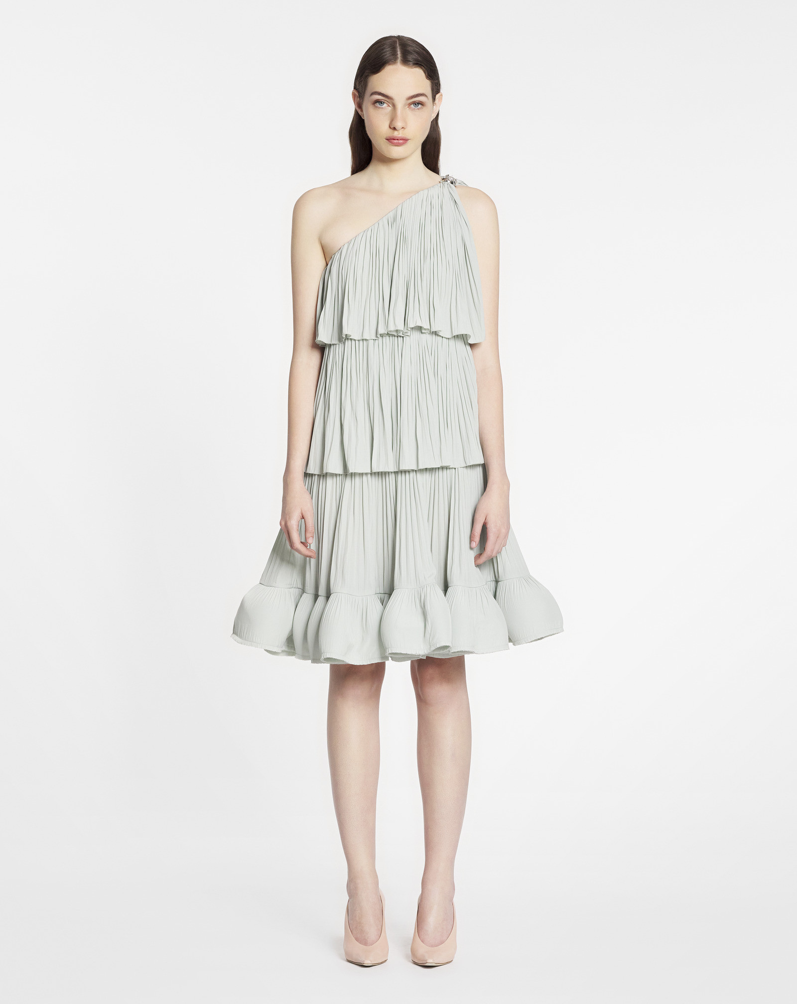 Shop Lanvin Ruffled Asymmetric One-shoulder Dress In White