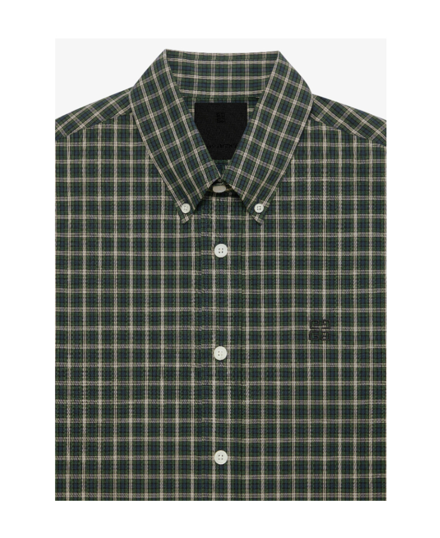 Givenchy 4g Motif-embroidered Checked Shirt In Green