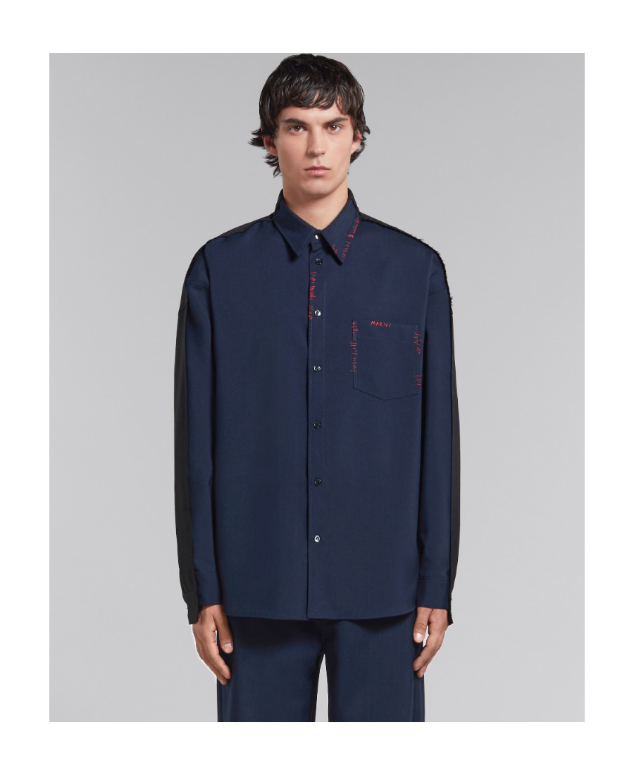 Marni Cool Wool Shirt With Contrast Stitching Shirt And Blouse Black In Black