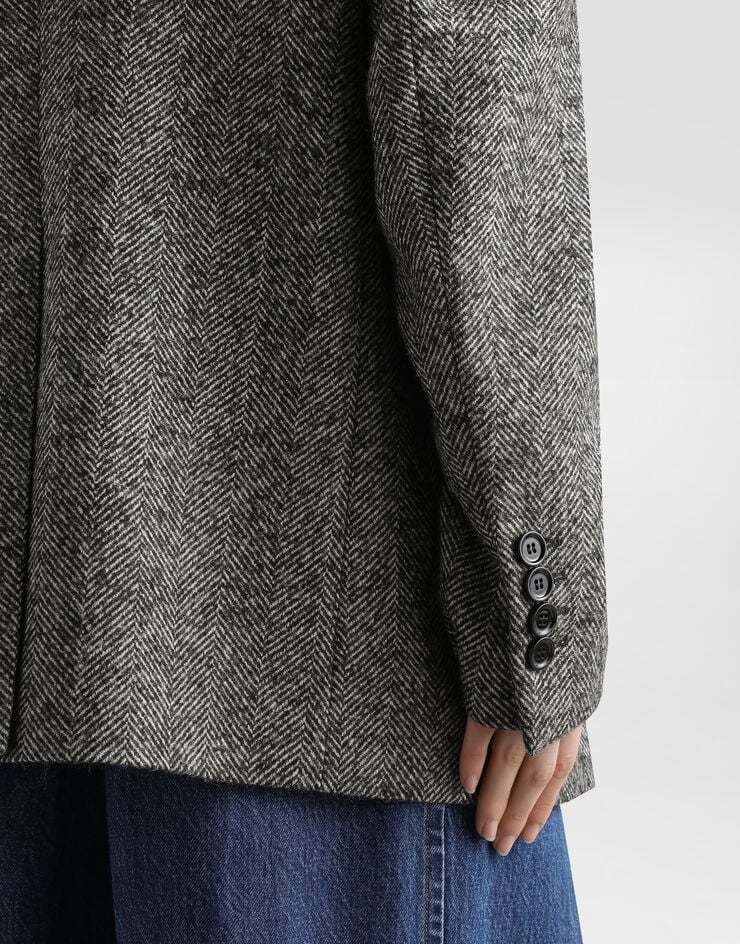 Dolce & Gabbana Double-breasted Herringbone Jacket With Animal Print Lining Clothing In Gray