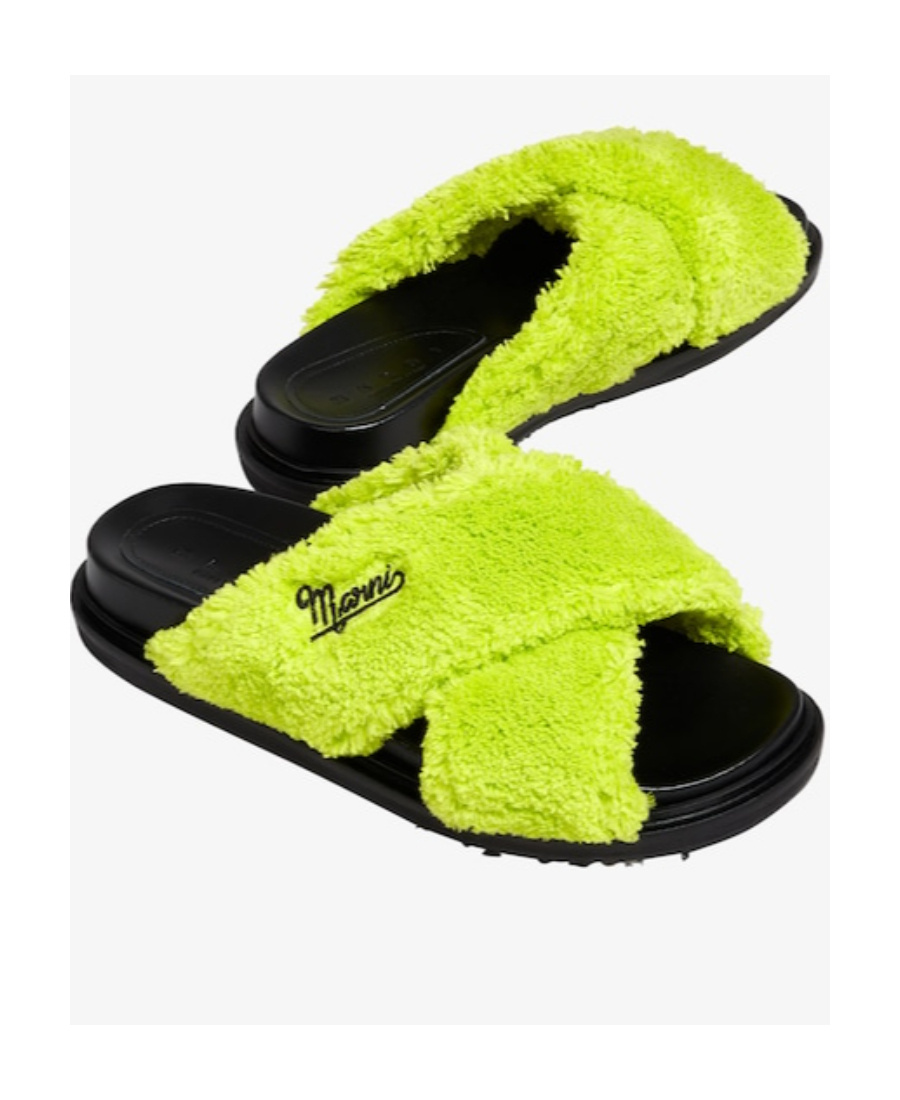 Marni Fussbett Cross Faux Shearling Slides In Green