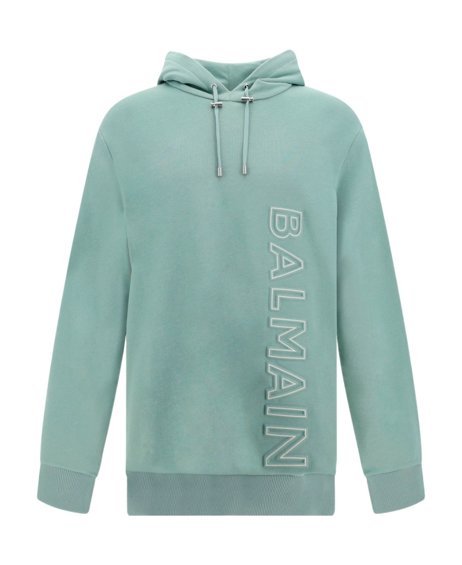 Balmain Logo-embossed Cotton Hoodie In Green