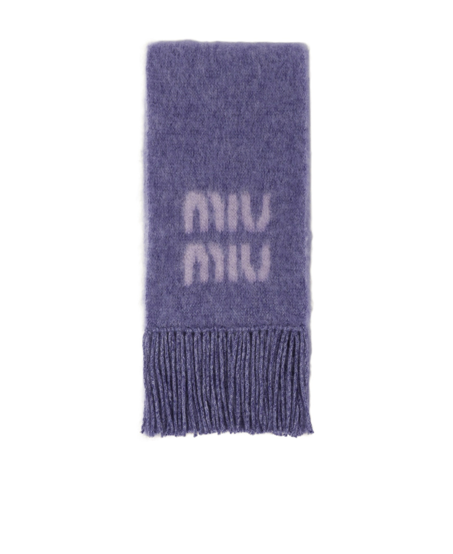 Miu Miu Logo Wool Scarf In Purple