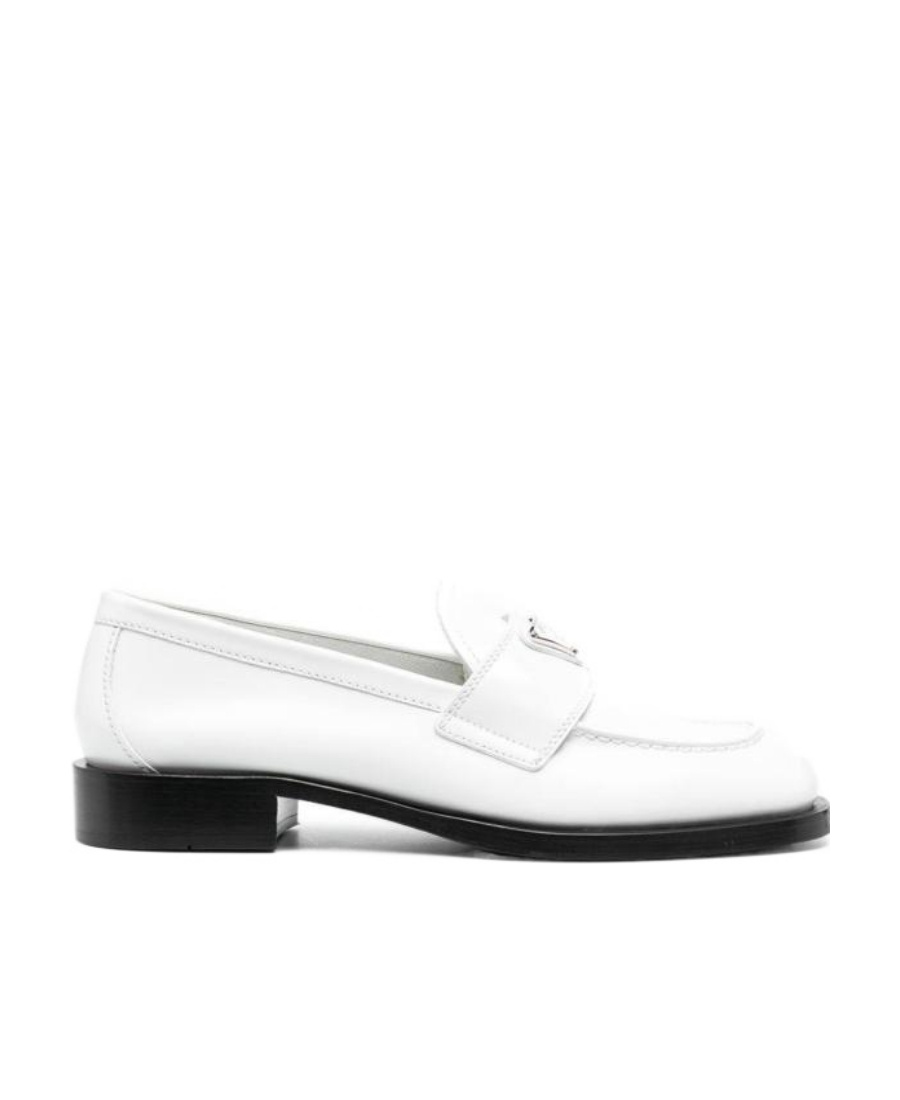 Prada White Leather Loafers
