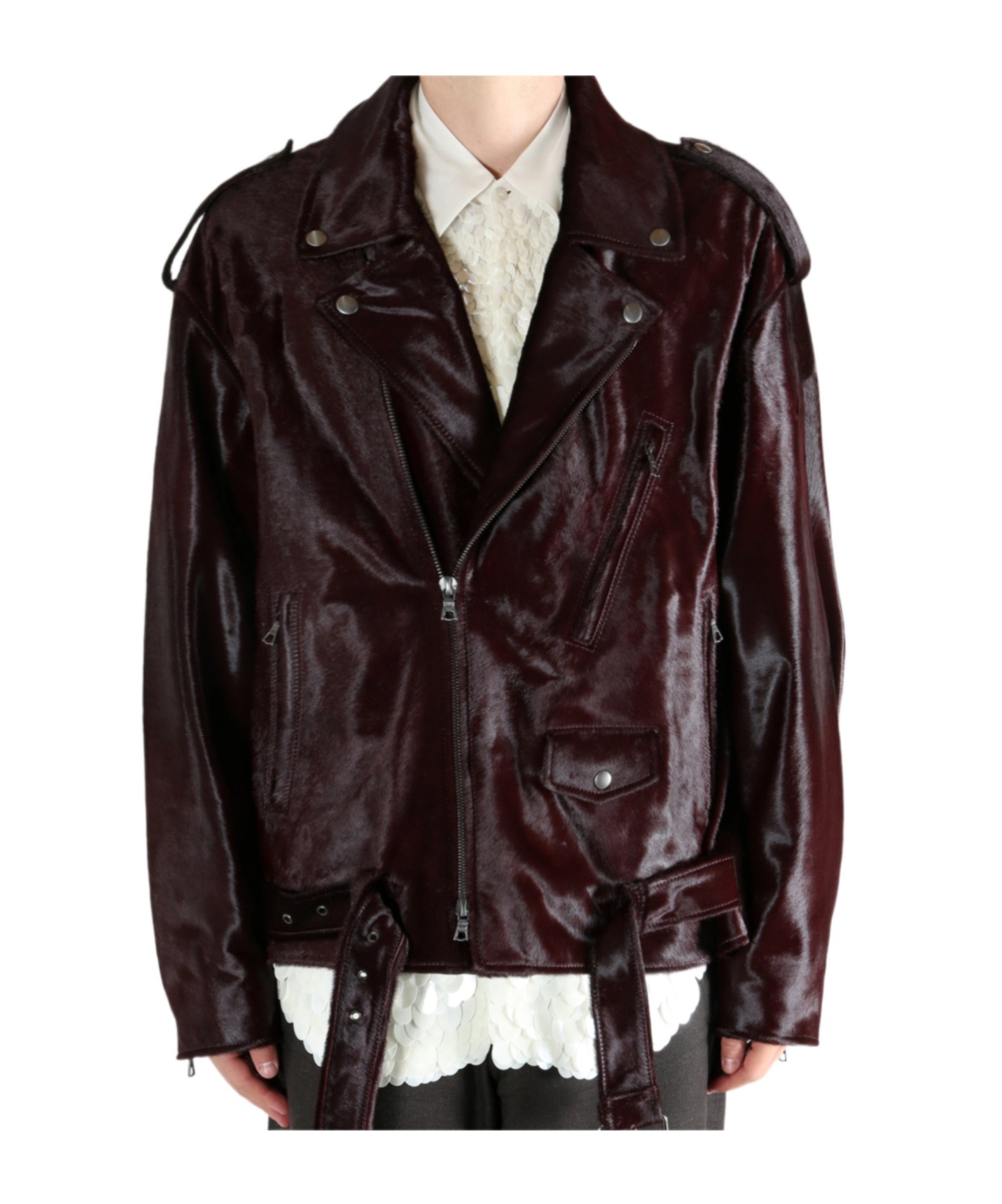 Dries Van Noten Genuine Calf Hair Biker Jacket In Brown