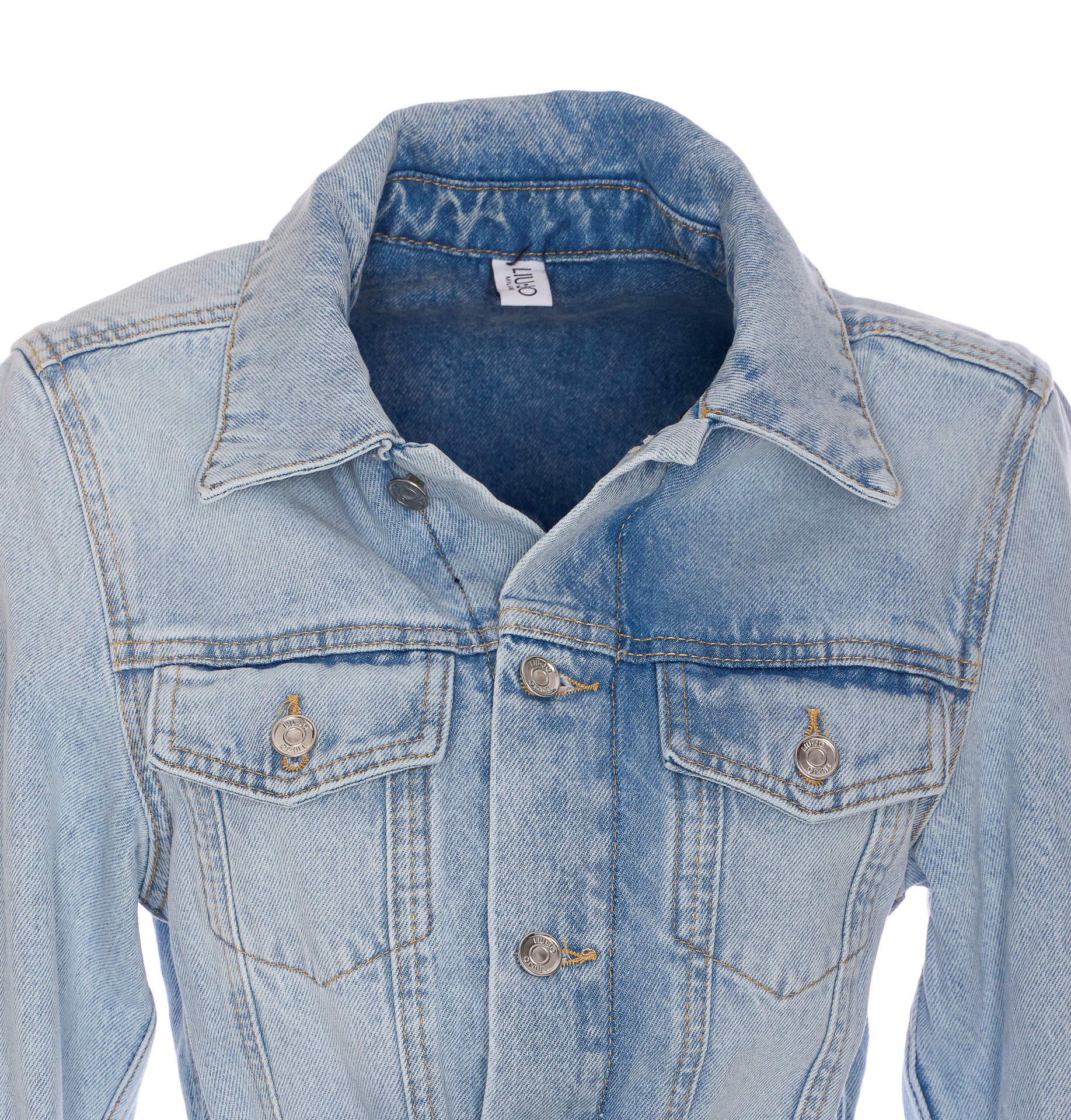 Liu •jo Denim Jacket With Belted Waist And Pockets In Gray