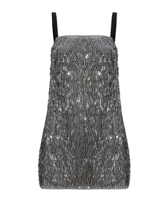 Dolce & Gabbana Mini Dress With Spaghetti Straps And Sequins In Gray