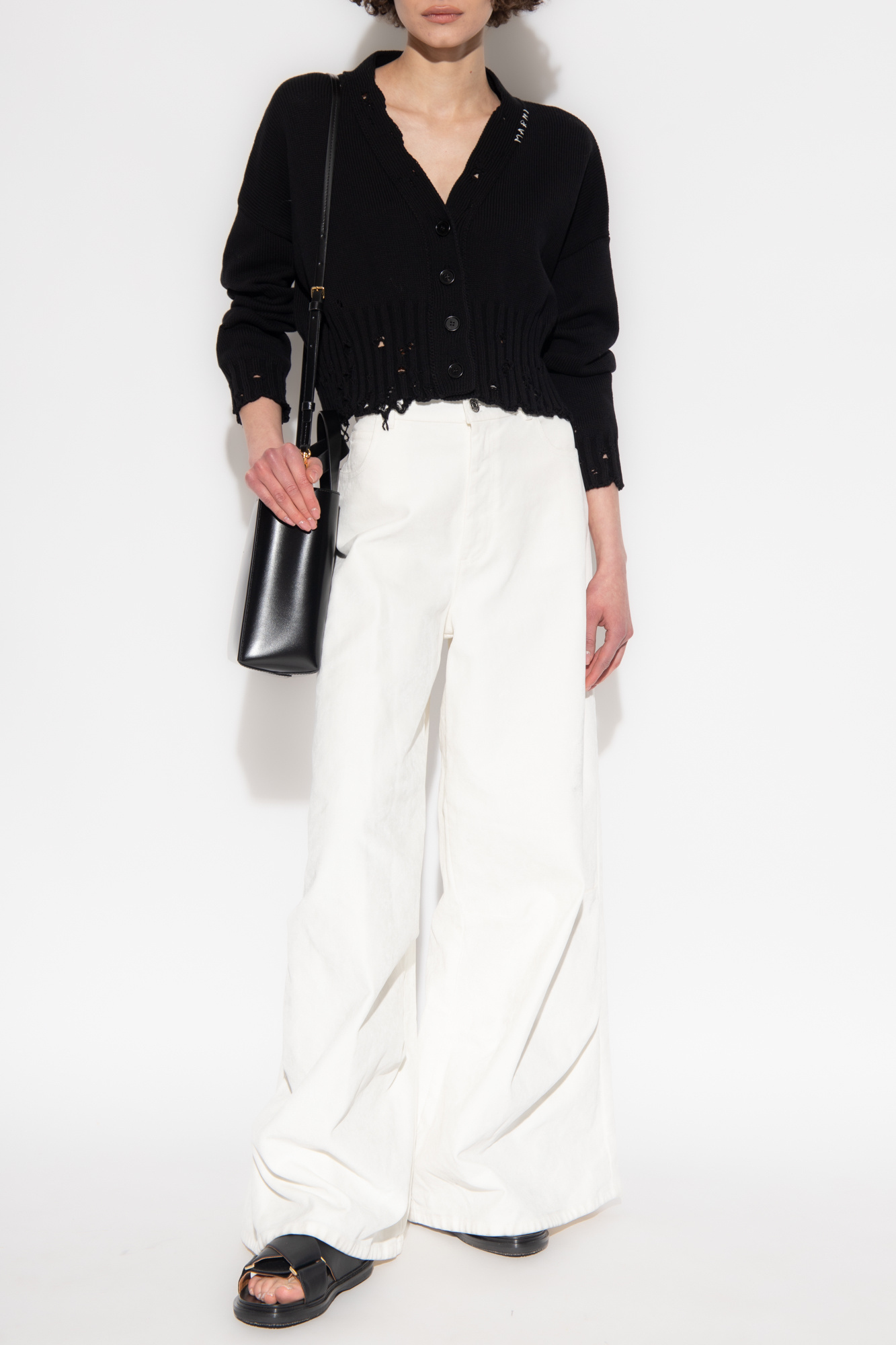 Marni Distressed V-neck Cardigan In Black