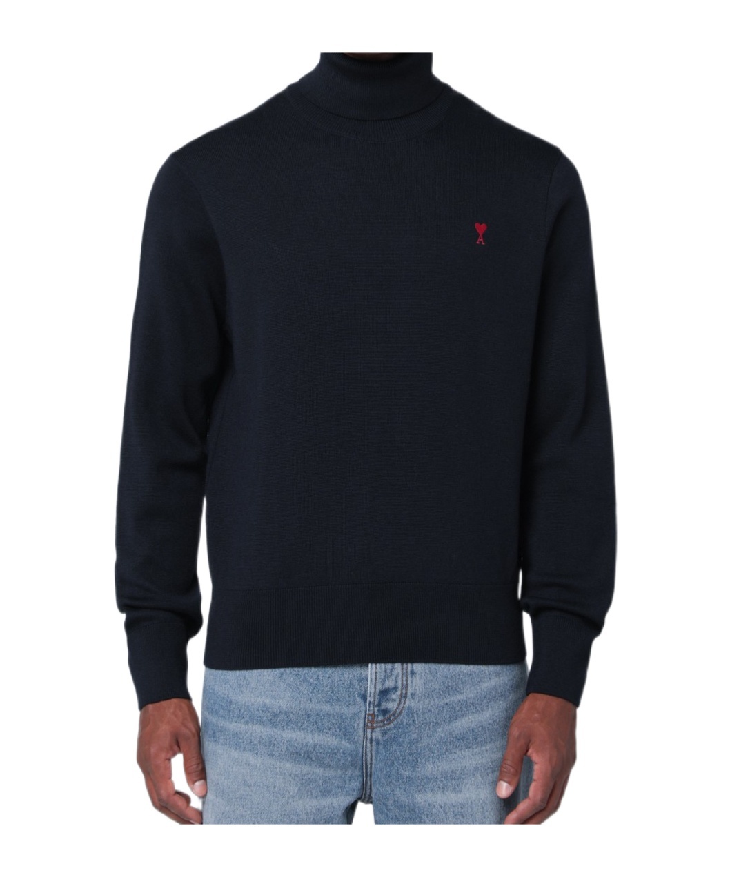 Ami Alexandre Mattiussi Wool Sweater With Turtleneck And Ribbed Finish In Black