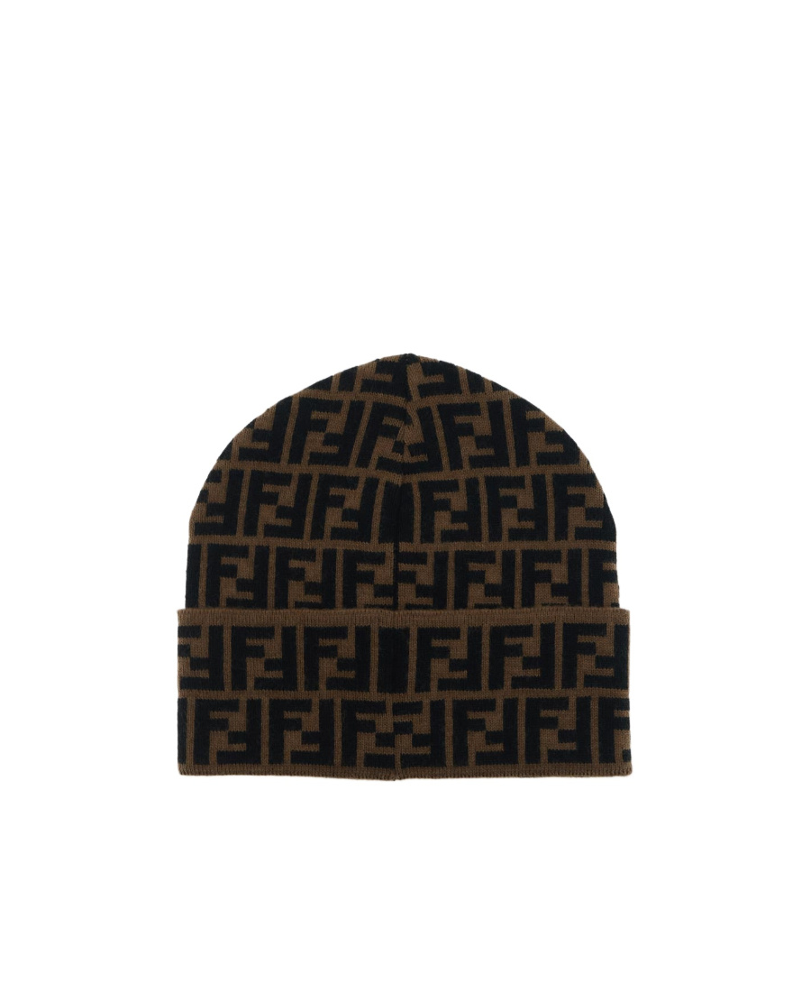 Fendi Ff-pattern Intarsia-knit Beanie In Black