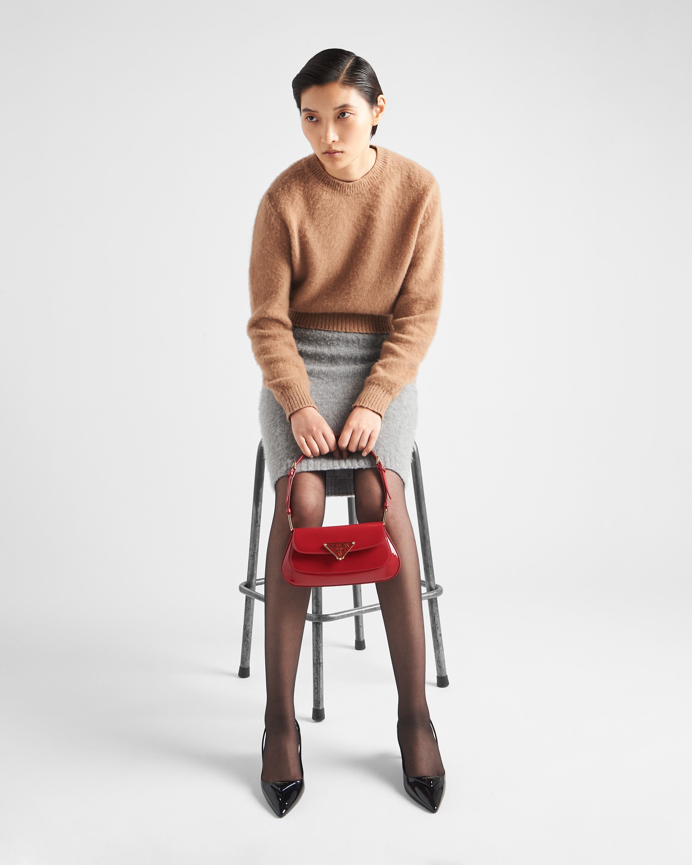 Prada Textured Cable Knit Sweater In Brown