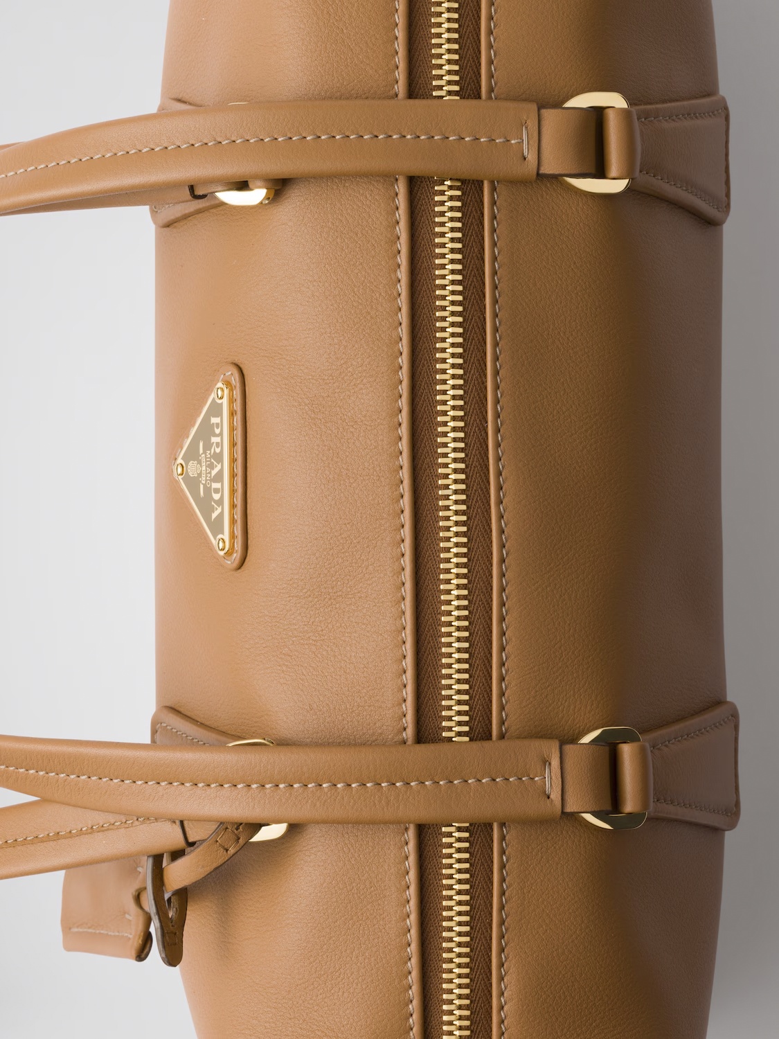 Prada Re-nylon And Leather Medium Top-handle Bag With Padlock In Brown