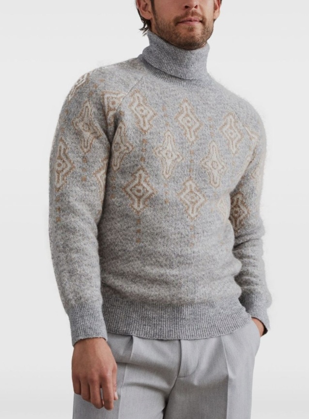 Brunello Cucinelli Geometric Jacquard Turtleneck Sweater In Gray