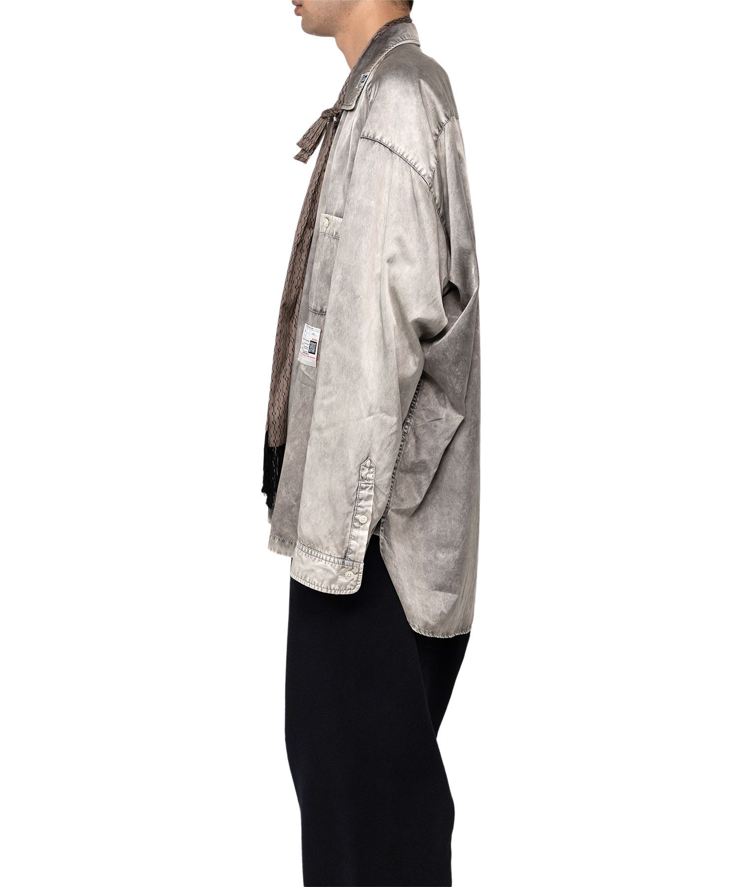 Miharayasuhiro Scarf-detail Distressed-finish Shirt In Gray
