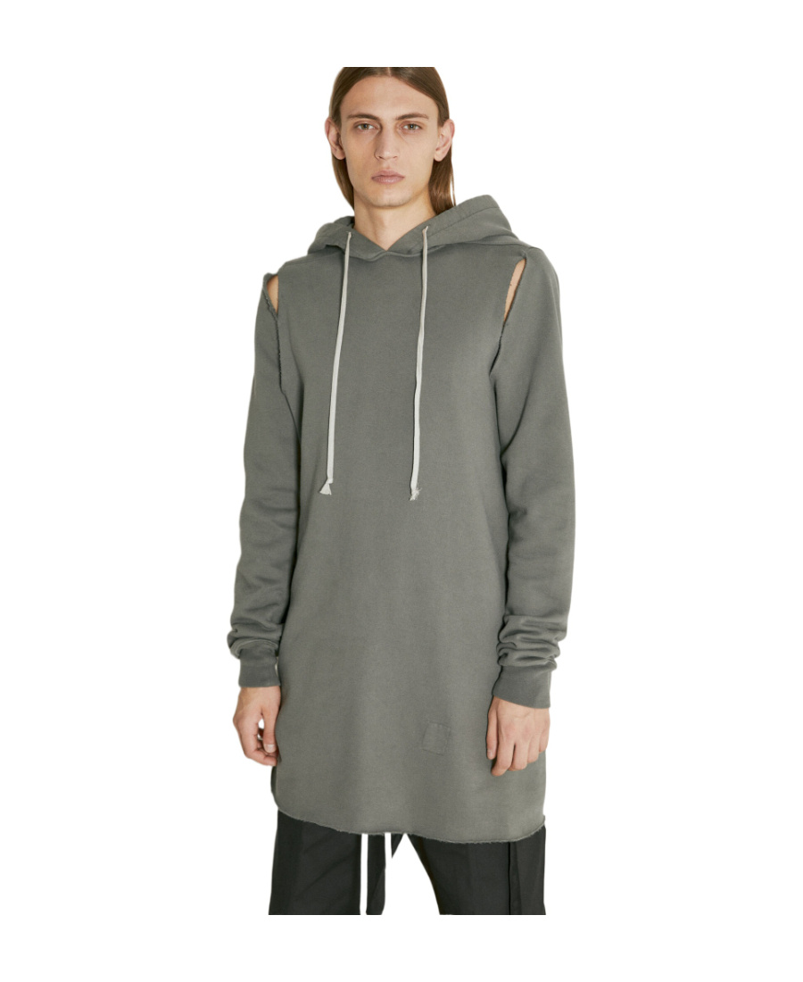 Rick Owens Drkshdw Cut-out Detailed Long Hoodie In Gray