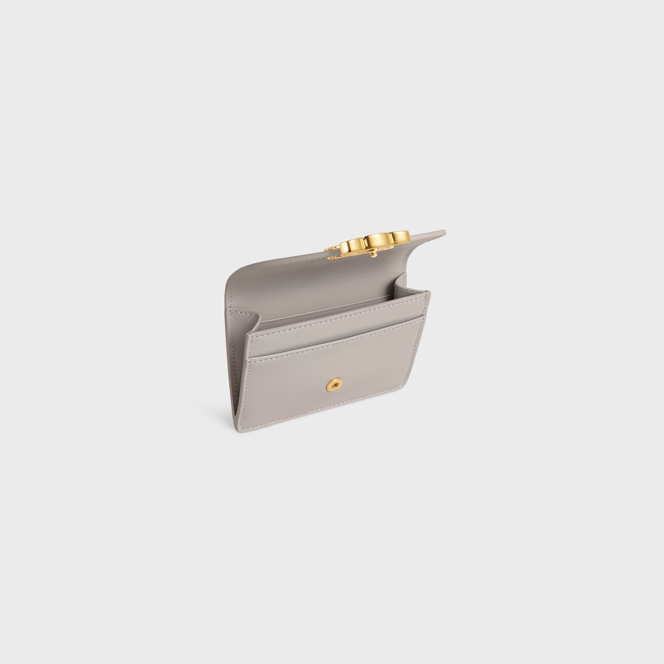 Celine Card Holder With Flap Triomphe In Shiny Calfskin In Gray