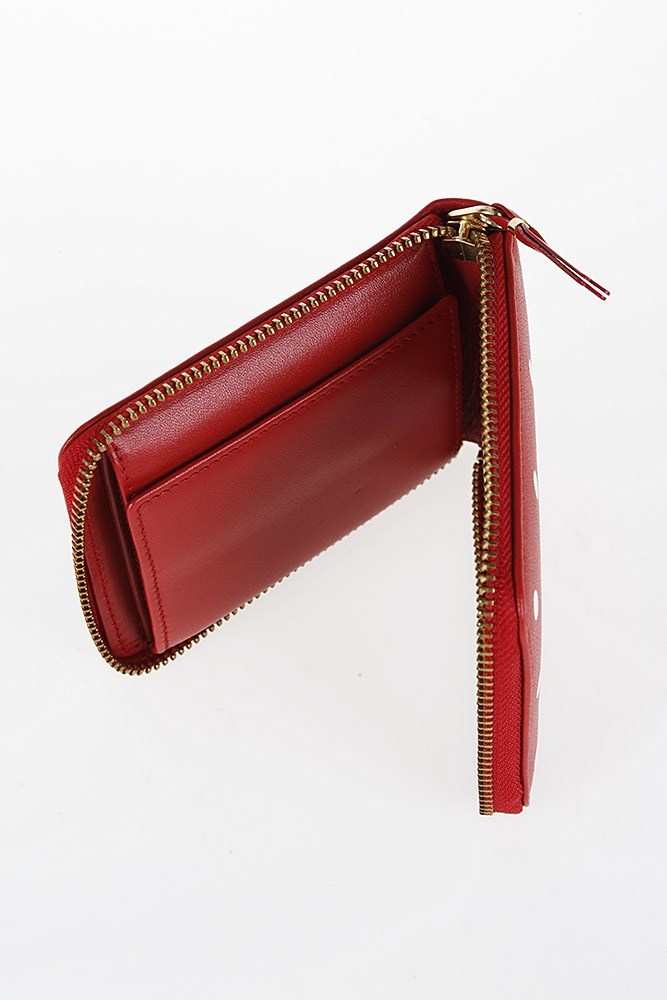 Comme Des Garçons Leather Polkadot Wallet With Zipper In Red