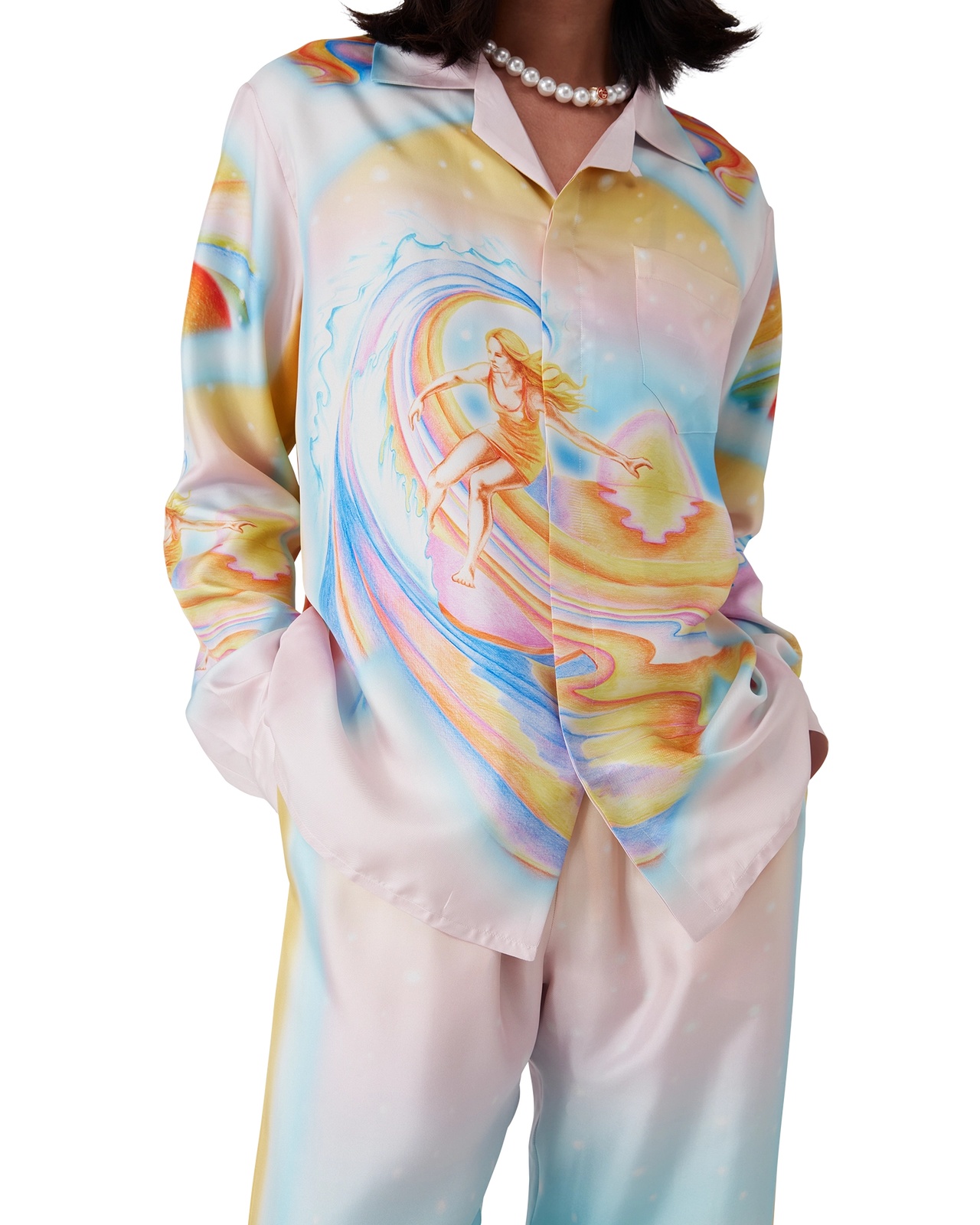 Casablanca Surf Print Long-sleeve Silk Blouse