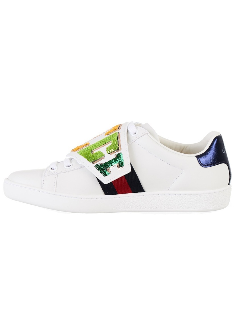 Gucci Ace Detachable Bead Logo Kraft Shoes In White
