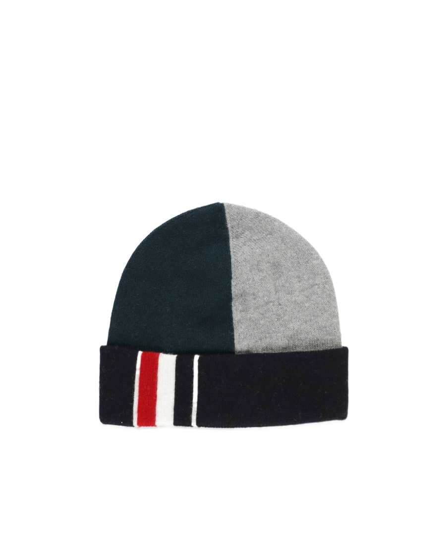 THOM BROWNE COLOUR-BLOCK VIRGIN WOOL BEANIE