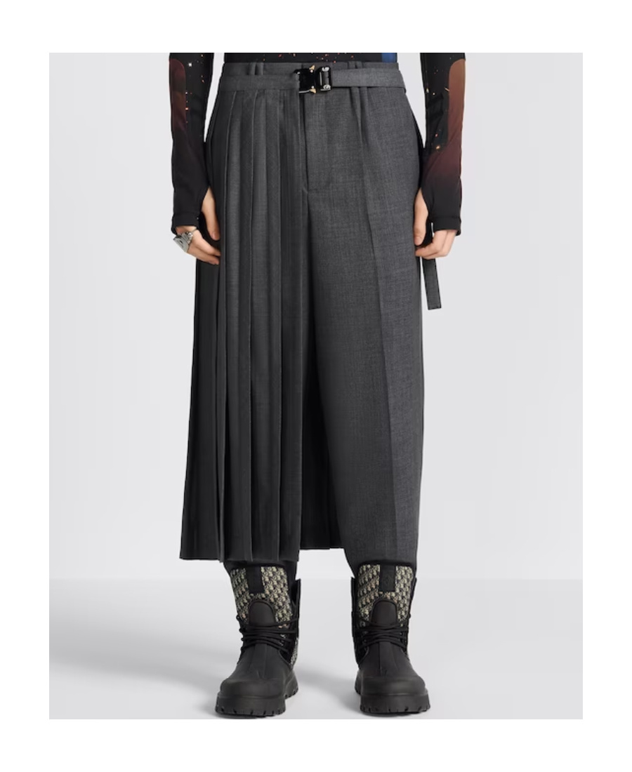 Shop Dior Single-sided Scottish Dress In Gray