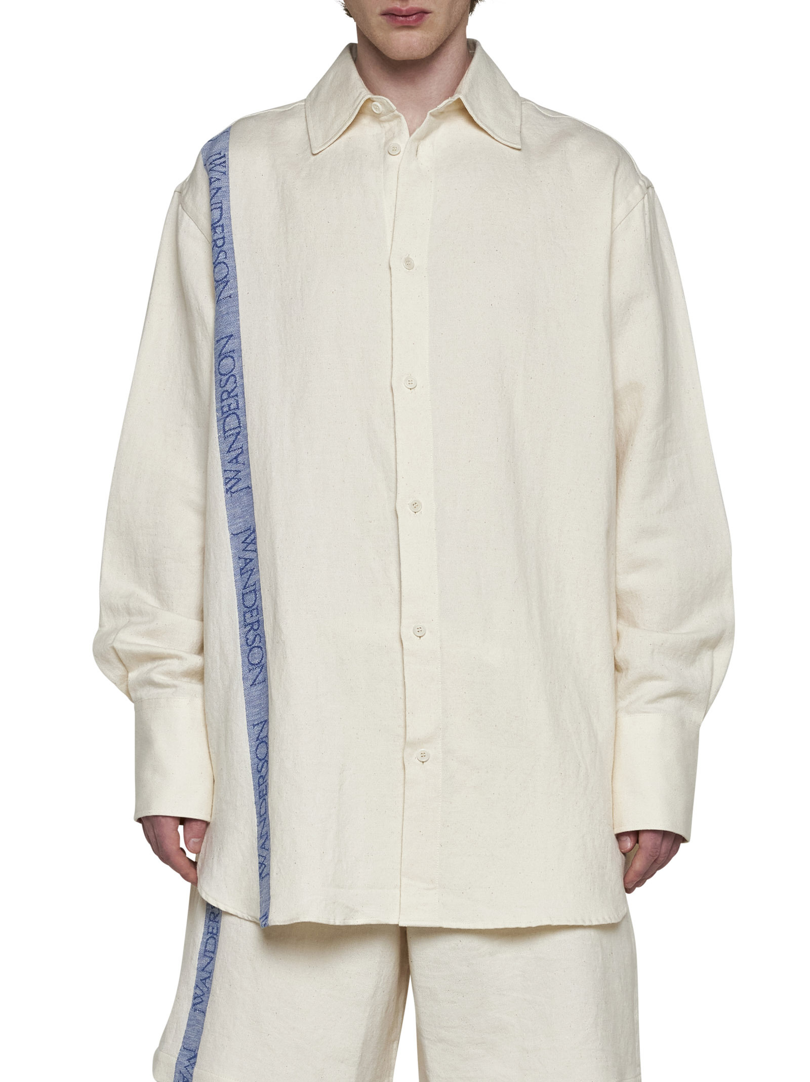 Jw Anderson Striped Cotton And Linen Shirt In White