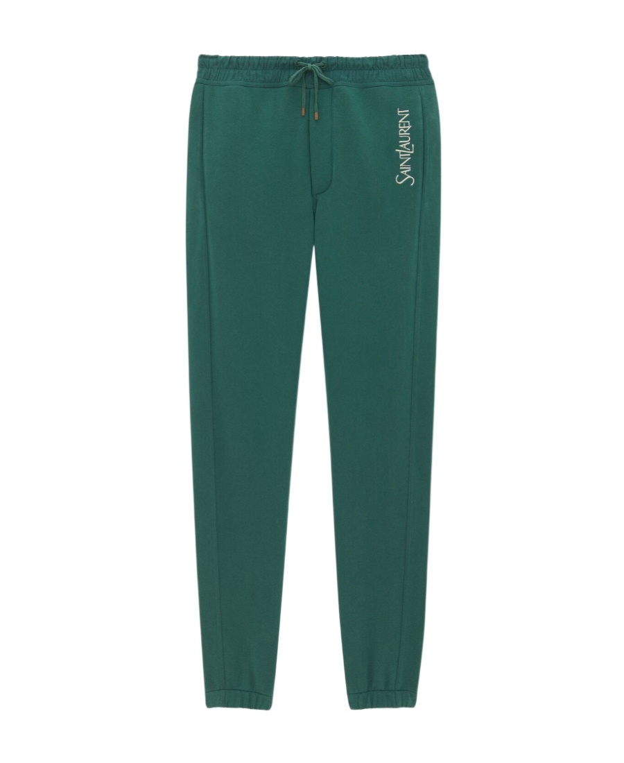 Saint Laurent Embroidered-logo Drawstring Track Pants In Green