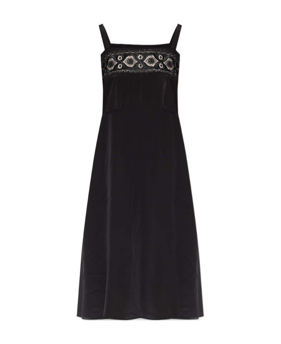 Maison Margiela Embroidered Detail Knee-length Sleeveless Dress In Black