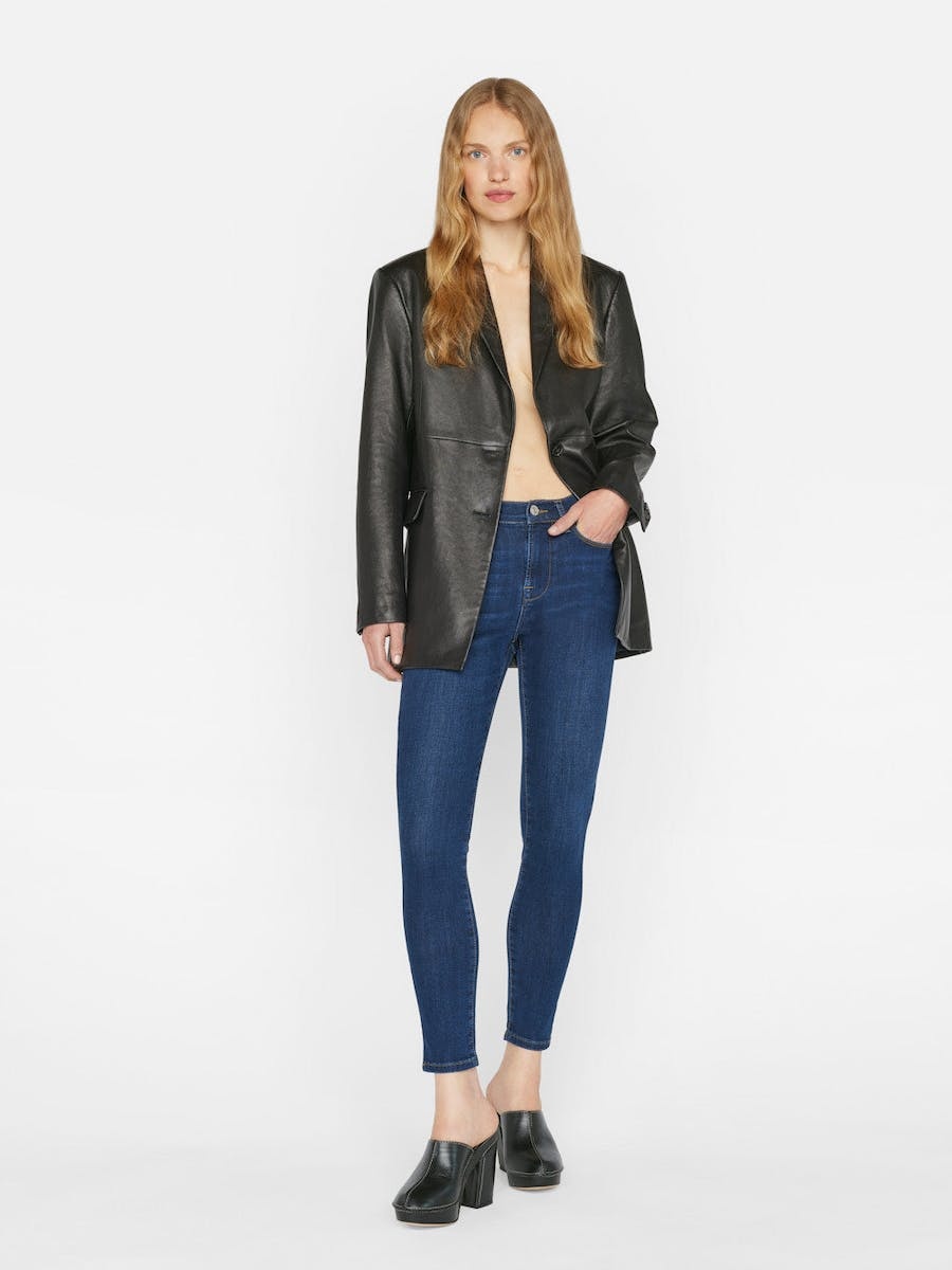 Frame Le High Slit Hem Ankle Skinny Jeans In Blue