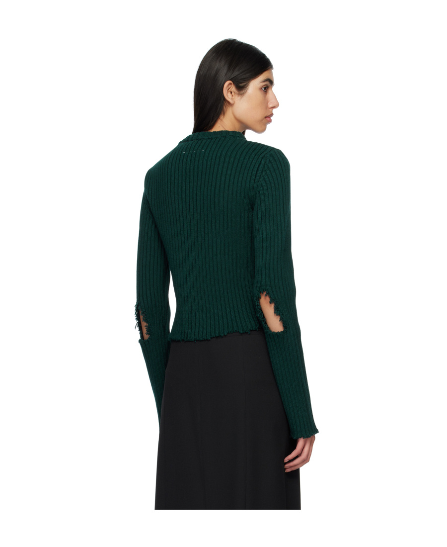 Shop Mm6 Maison Margiela Hollowed-out Knitted Sweater In Black