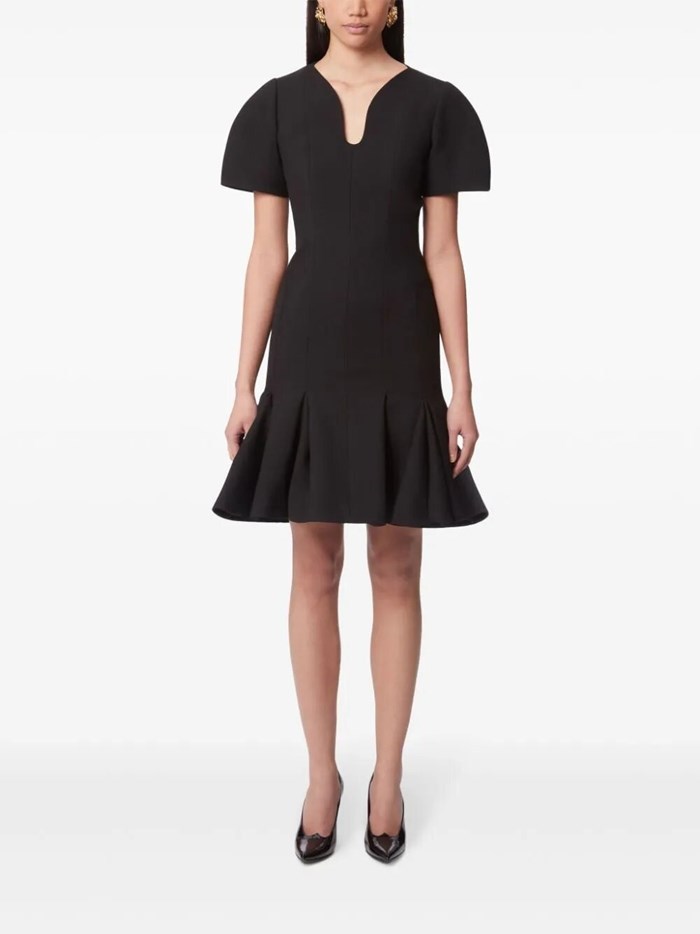 Shop Nina Ricci Peplum-hem Wool Dress In Black