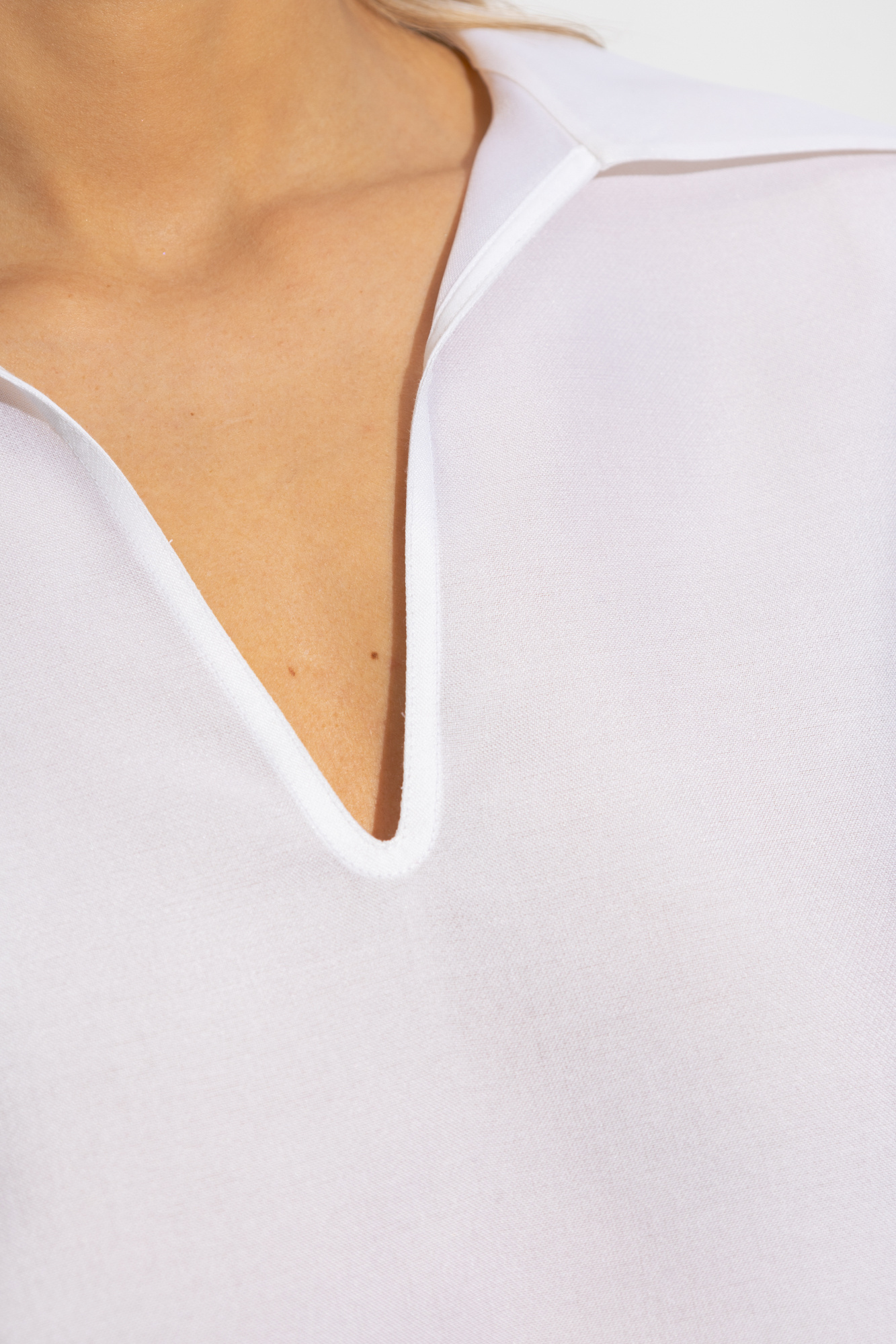 Tory Burch V-neck 3/4-sleeve Silk Gazar Tunic In White
