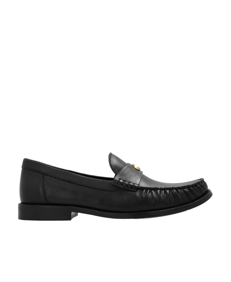 Shop Coach Logo-plaque Leather Loafers In Black