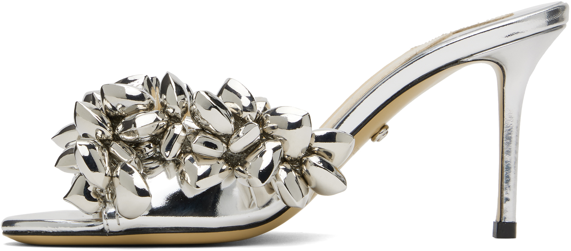 Machmach Puffy Heart Mirror Leather Sandals In Silver