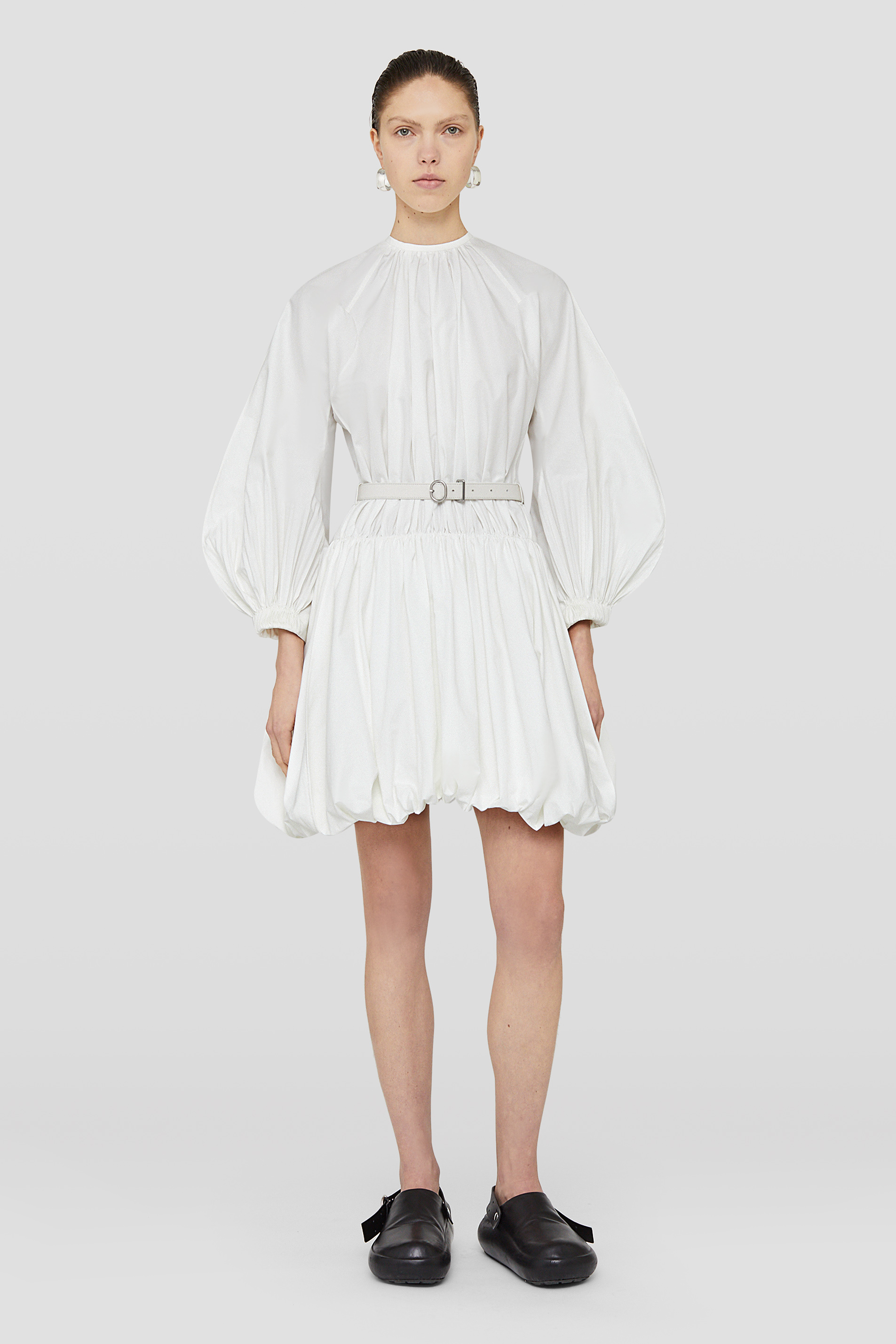 Jil Sander Puffball Belted Cotton Minidress In White