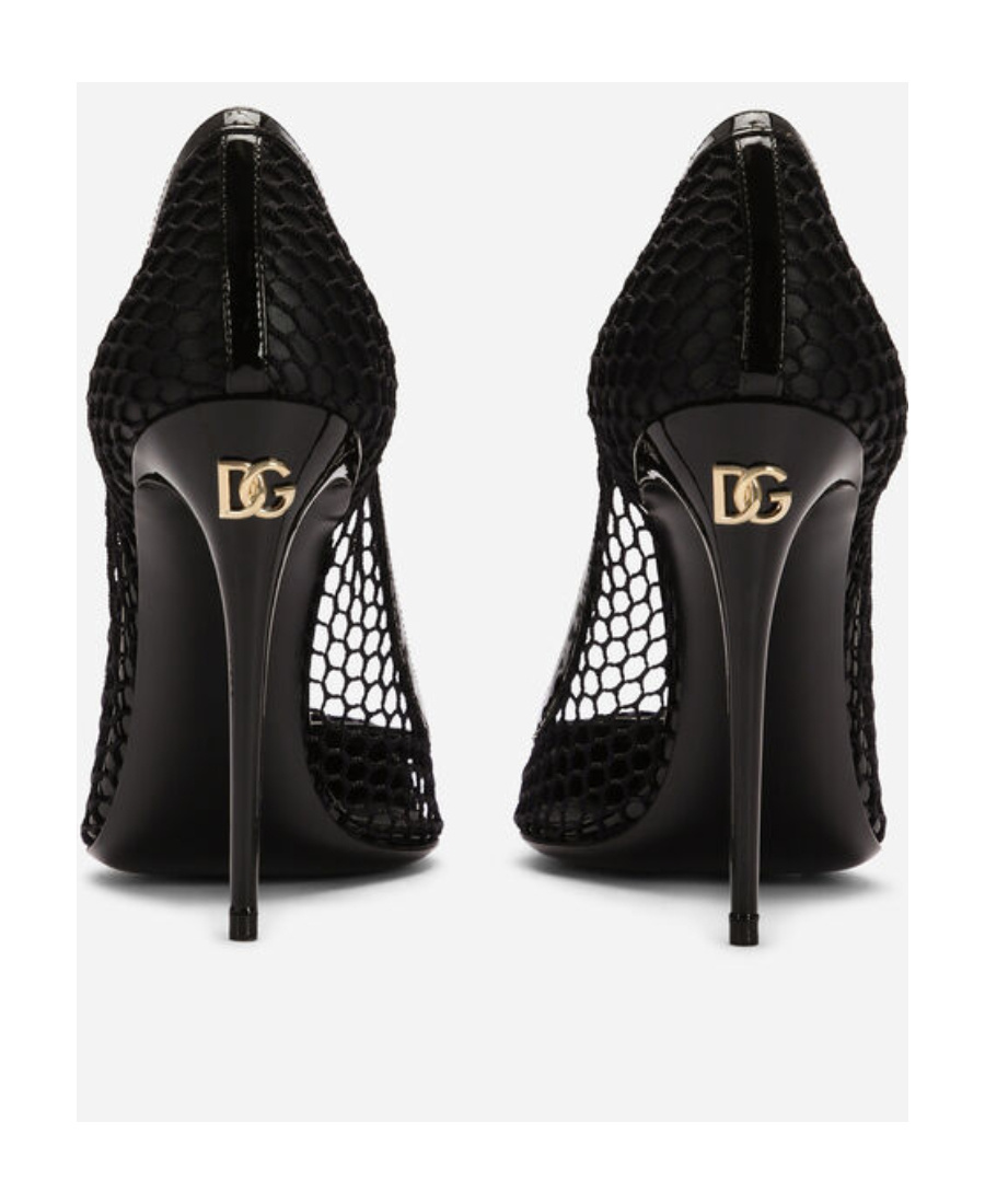Dolce & Gabbana Black Pumps With Mesh Detail And Logo Plaque In Black