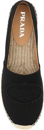 Prada Embroidered Logo Espadrilles In Black