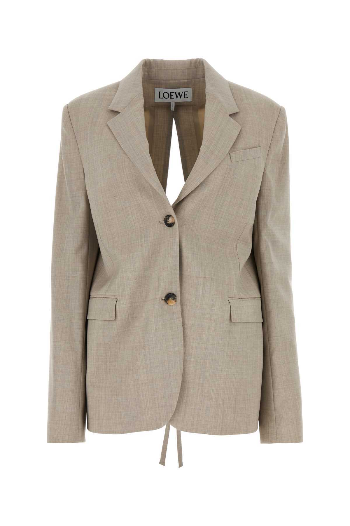 Loewe Embroidered Wool Blazer In Gray