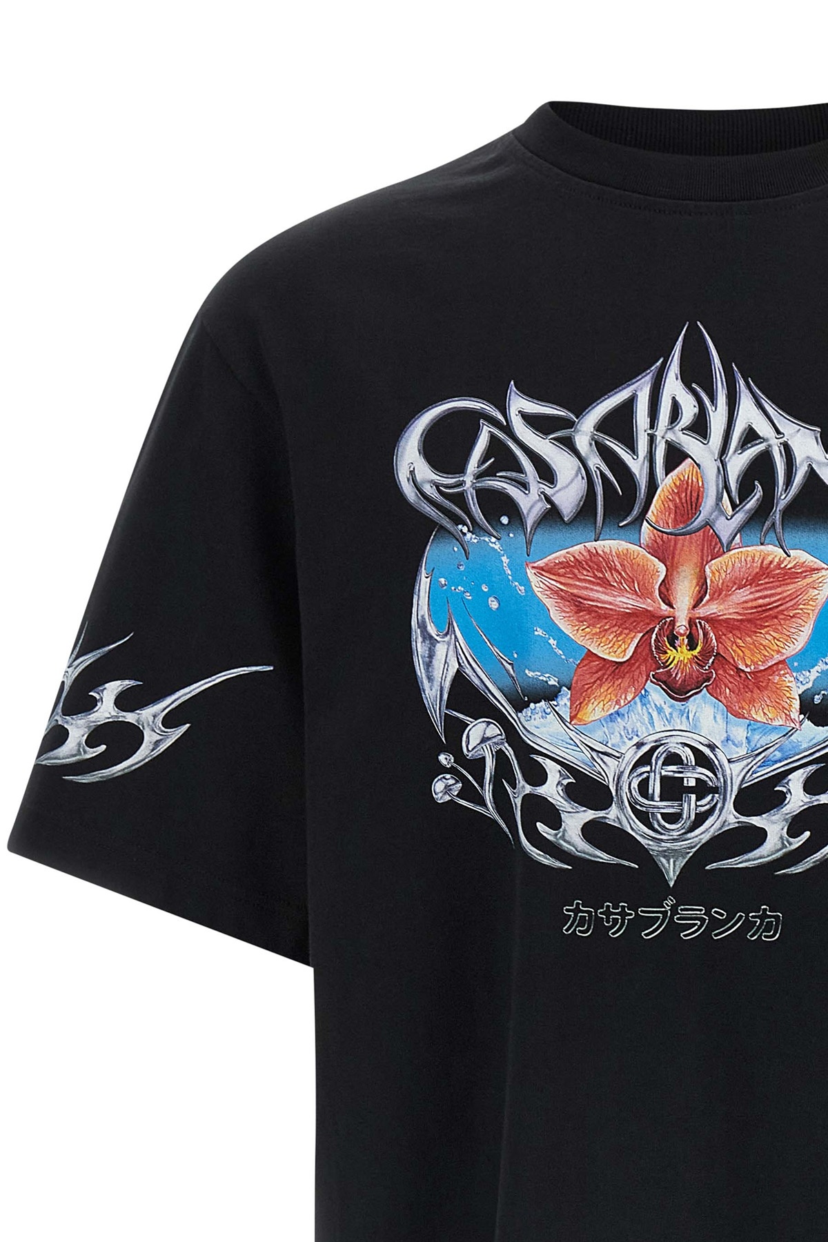Casablanca Blades Printed Organic Cotton-jersey T-shirt In Black