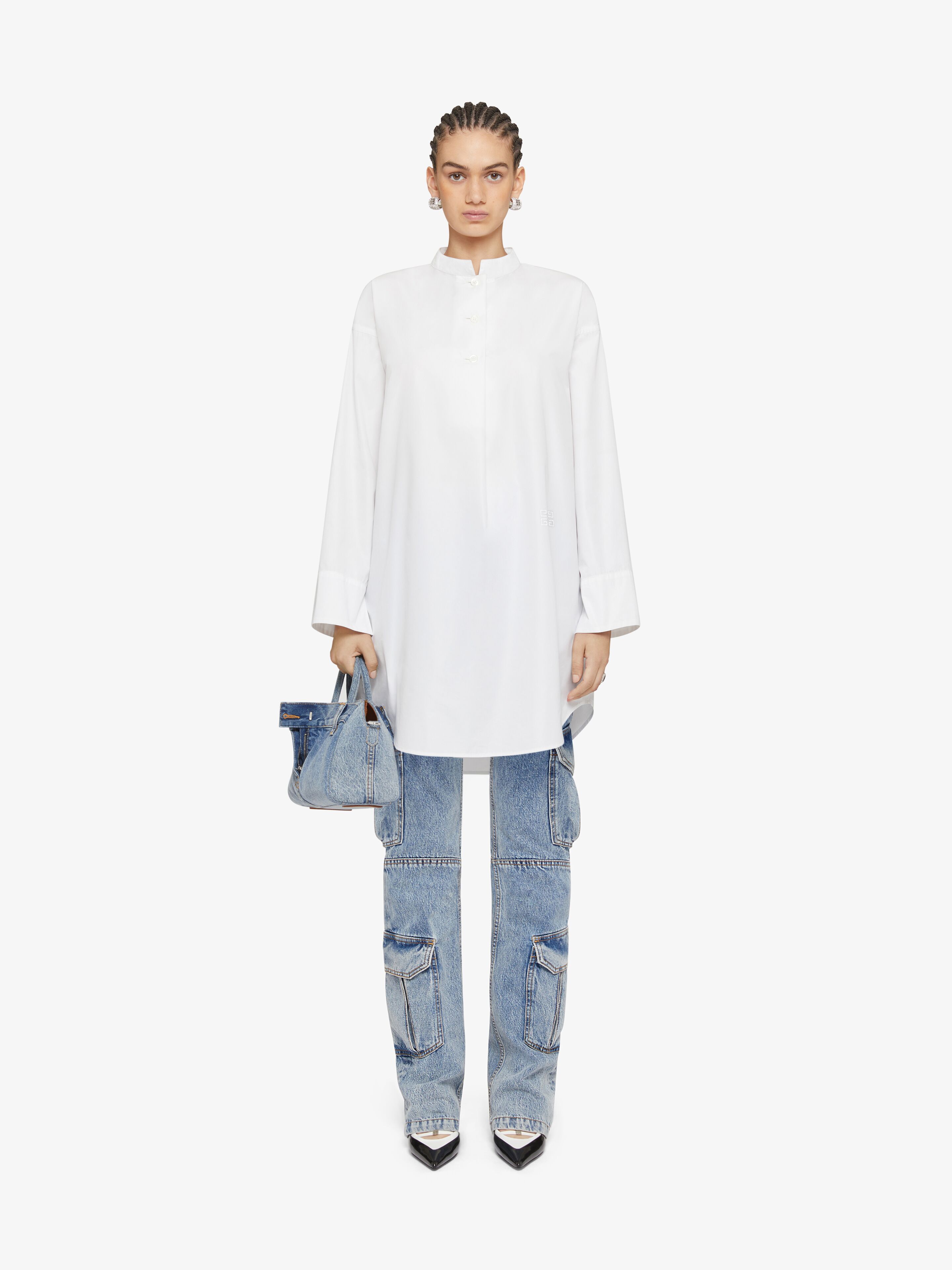 Givenchy Stand-up Collar Shirt Minidress In White