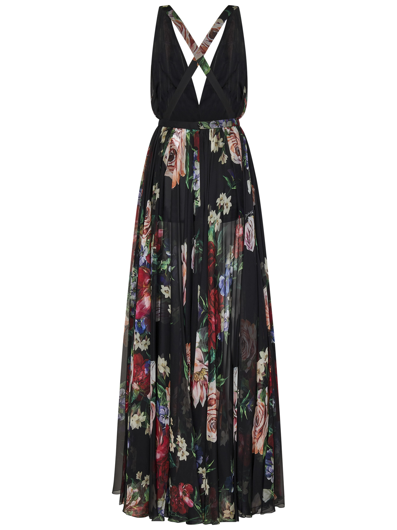 Dolce & Gabbana Floral Pleated Silk Chiffon Gown