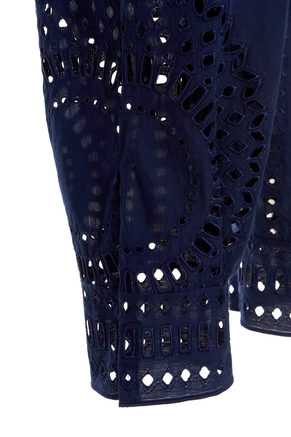 Alberta Ferretti Embroidered High Waist Wide Leg Trousers In Dark Blue