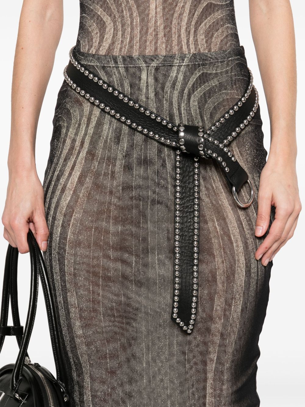 Jean Paul Gaultier Mesh Spiral Printed Long Skirt In Black