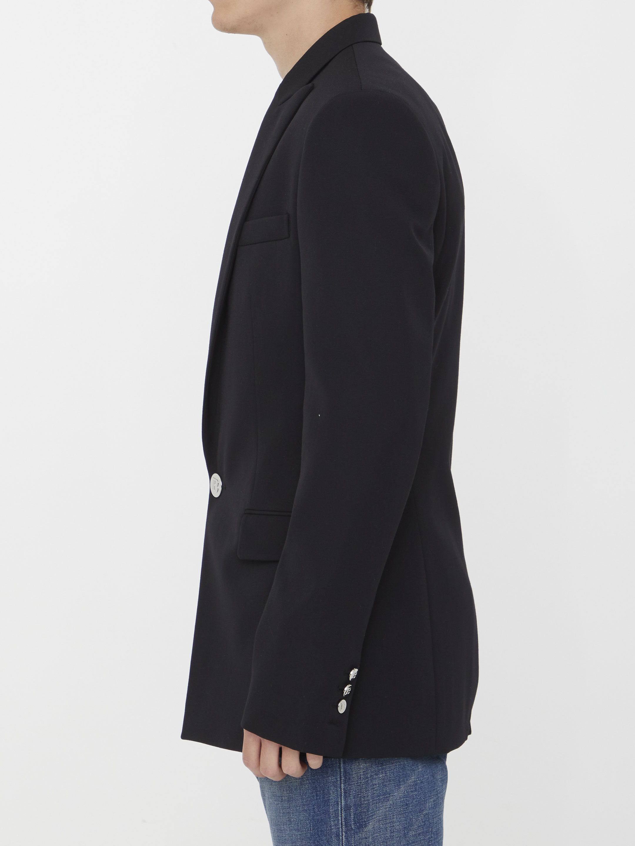 Balmain Fitted Wool Jacket With Notched Lapel In Black
