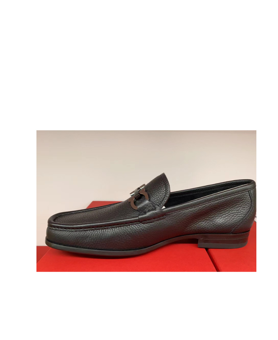 Ferragamo Leather David Loafer With Gancini Hook For Men In Black