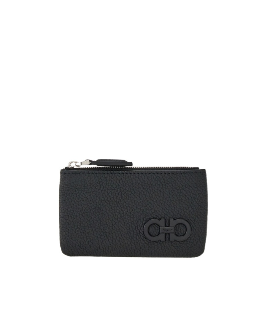 Ferragamo Gancini Leather Keyring In Black